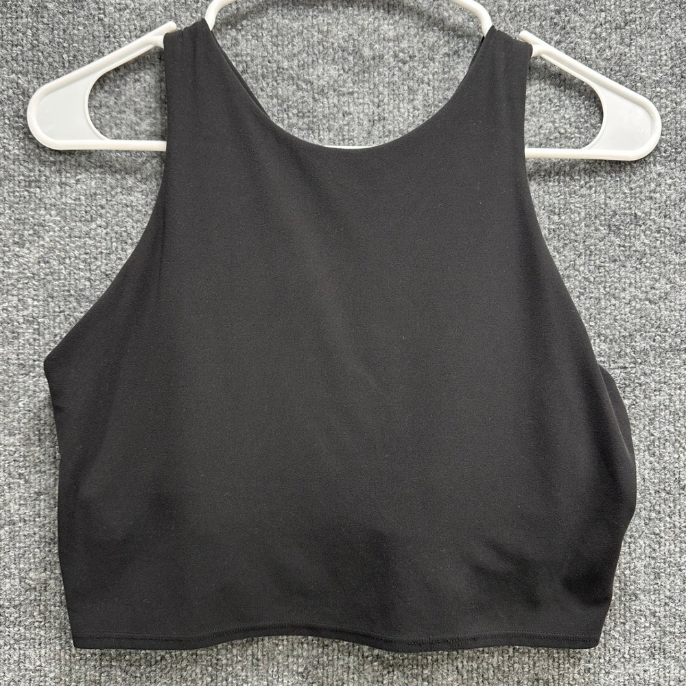 Athleta Womens Black Conscious Crop Top High Neck Racerback Sports Bra Size L